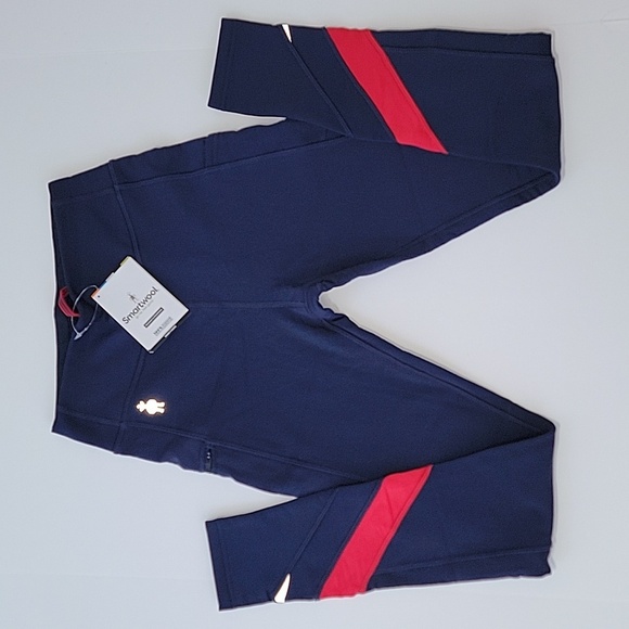 Smartwool Merino Leggings Yoga Pants Tights Sport Fleece Colorblock Navy Red XS - Picture 5 of 16